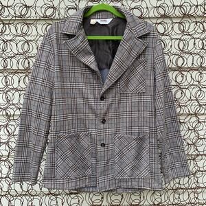 Vintage 60s Montgomery Ward plaid blazer gray brown androgenous neutral MEDIUM?